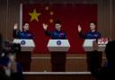Chinese astronauts for the upcoming Shenzhou-18 mission were presented at a press conference (AP)