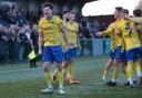 Glen Butterworth celebrates scoring in Stockton Town's semi-final on Tuesday   Picture: HARRY COOK