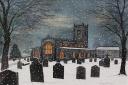 Askrigg Church with Snow Falling by Stewart Huntington
