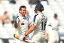 Yorkshire's Jack Leaning celebrates his century with Tim Bresnan (right) during the LV=County Championship Division One match at Trent Bridge, Nottingham. PRESS ASSOCIATION Photo. Picture date: Tuesday April 21, 2015. See PA story CRICKET Nottinghamshire.