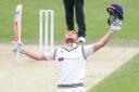 ON SONG: Jonny Bairstow celebrates reaching his ton against Middlesex