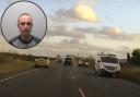 Dangerous driver Nicholas Brian Oakland (inset) with a still from the North Yorkshire Police film of the 124 mph pursuit