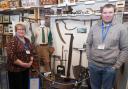 War time farming implements with volunteer stewards Janice Mahoney and Alexander de Marco at Guisborough Museum