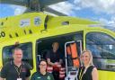 Laura Wilson with Yorkshire Air Ambulance, Armed Forces veterans, Pilot, Owen McTeggart ,left, Paramedic, Fiona Blaylock Middle, Paramedic Andrew Armitage
