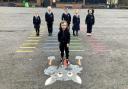 Children at Stokesley Primary Academy with one of the playground markings