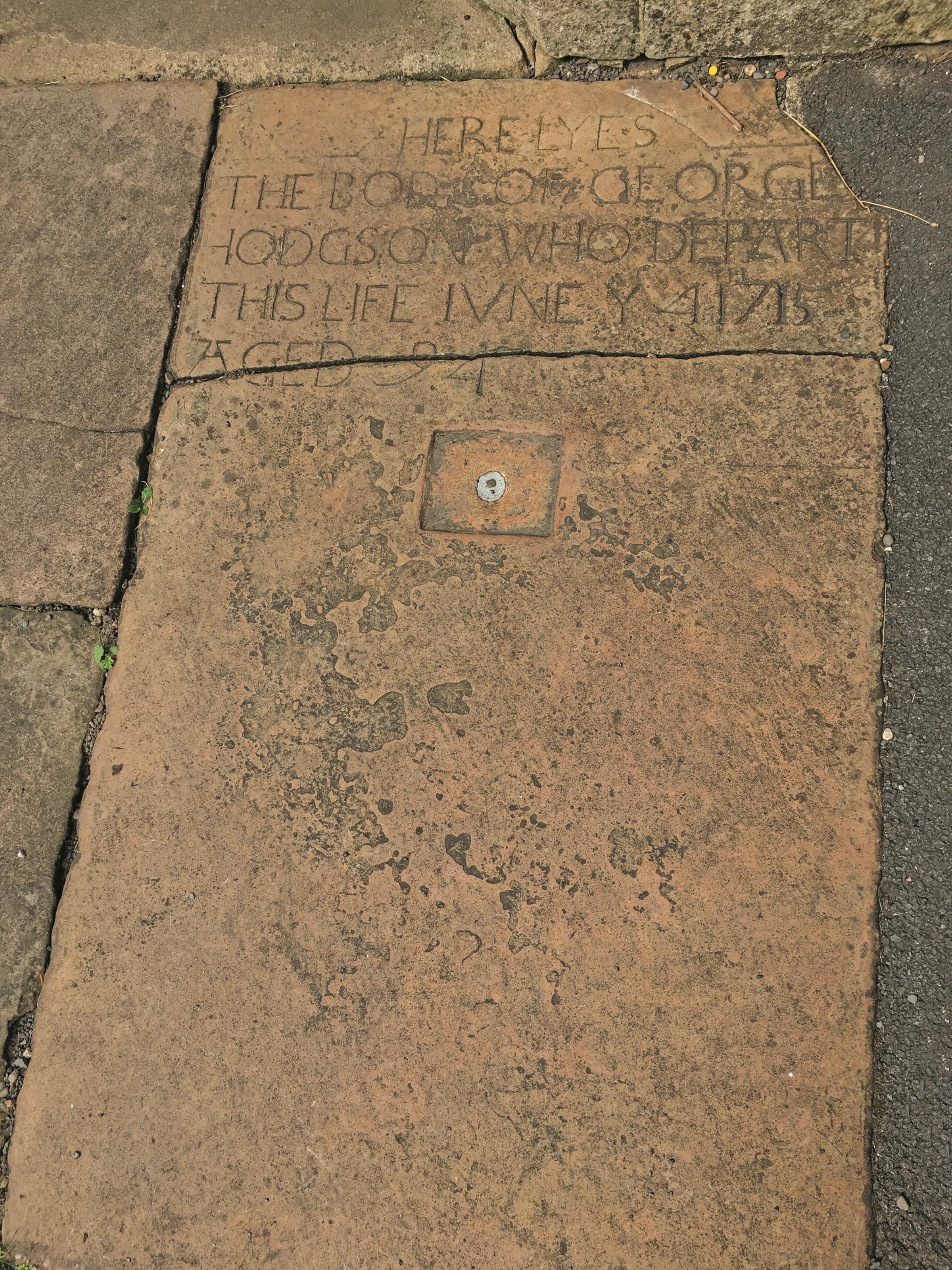 The gravestone of the Dent Vampire, clearly showing the mark where the stake was driven through its heart