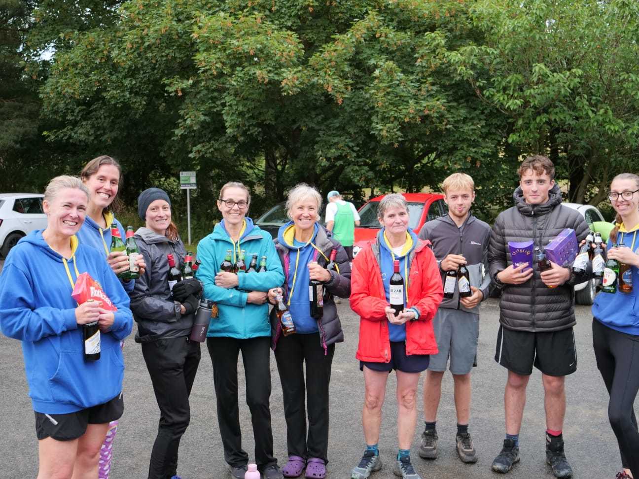 Lucy Sillars, Rosie Gatenby, Esther Harrison, Trudy Morrice, Helen Ashworth, Hilary Coventry, Cameron Balmain, Freddy Wharton and Beth Haggath, prizewinners at the Cock Howe and Beyond Fell Race Picture: HELEN ASHWORTH