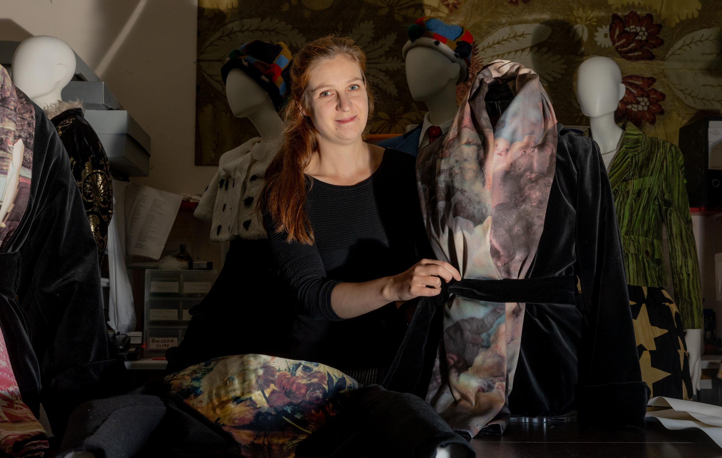 Cecilia Oliver Textile Conservator putting the finishing touches to the Vivienne Westwood A Collectors Story exhibition in the Fashion & Textile Gallery in Bowes Museum Picture: SARAH CALDECOTT