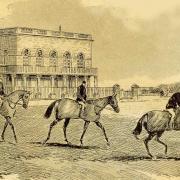 Richmond Racecourse in 1891, about the time of its last race, with the two grandstands behind: John Carr's historic 1777 one is on the left with the Zetland Stand of 1883 on the right