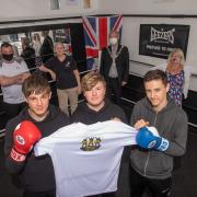 Boxing Club owner, Justin Barnes; Edwina Anderson from North Yorkshire Youth; Richmondshire District Council Chairman, Councillor Clive World; Richmondshire District Council Leader, Councillor Angie Dale.Front row: Ethan Wasley, Kyle Green and Joseph