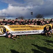 Guisborough with their celebratory banner at the conclusion of the game
