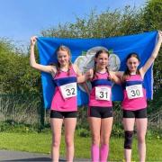 Yorkshire Road Relay Champions 2022, left to right Martha Shakesheff, Isobel Cook and Holly Nash