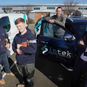 From left:-  Recent arrivals engineer Chris Moore and apprentice Cooper Knowles with Iain Wilson, MD of Intek Electrical Engineering and Peter Taylor, Business Development Manager, UKSE.