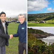 Richmond MP Rishi Sunak launching the Coast to Coast campaign in Reeth in 2016 with Derek Cockell of the Wainwright Society