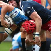 Will Jones (red skull cap) in rugby action for his club side Darlington Mowden Park   Picture: THE NORTHERN ECHO