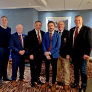 Left to right are: Andy Preston, Mayor Middlesbrough, Andy Murray, Rory Underwood MBE DL, videographer Richard Johnston, club president Bernie Coyne and club member Paul Manders