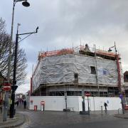 Hoardings concealing the work that is being done on the corner of Skinnergate and Blackwellgate