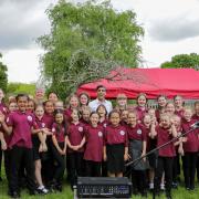 Rishi Sunak with members of the Service Children’s Community Choir at Le Cateau Community Primary School, Catterick Garrison