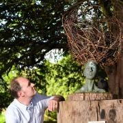 Orlando Compton with Raven Queen, one of the sculptures at the newly opened sculpture trail at Newby Hall