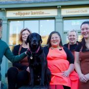 Rishi Sunak with staff at the Copper Kettle Café in Reeth which will soon host sessions to combat loneliness