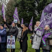 NHS staff from Unison on strike outside the Friarage Hospital in Northallerton
