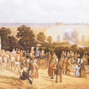 Historical moment: John Dobbin's watercolour of Locomotion No 1 crossing the Skerne Bridge in Darlington on Tuesday, September 27, 1825 - the moment which marked the opening of the Stockton and Darlington Railway