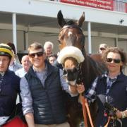 Phil Makin with Galloway Hills after his first triumph as a trainer. Picture: Peter Barron