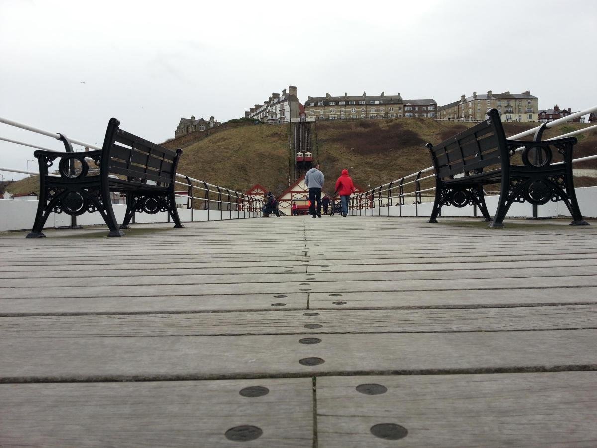 An unusual view of the Victorian pier at Saltburn, by John Carrington, of Sowerby