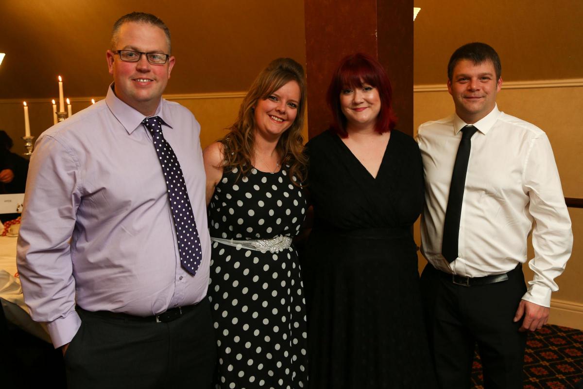 Fat Lads on Bikes Polka Dot and Black Tie Ball at Redworth Hall Hotel. Paul Atkinson, Claire Pawass, Sara Benson and Darran Wood. Picture: TOM BANKS