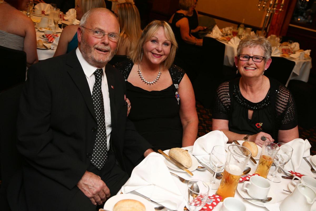 Fat Lads on Bikes Polka Dot and Black Tie Ball at Redworth Hall Hotel. Les Bullock, Liz Tyzak and Linda Auckland. Picture: TOM BANKS