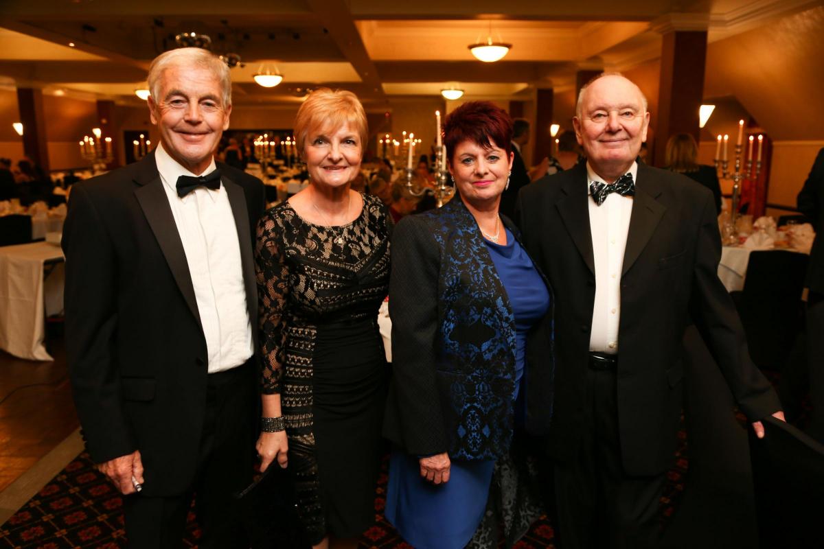 Fat Lads on Bikes Polka Dot and Black Tie Ball at Redworth Hall Hotel. Brian and Marjorie Johnson with Lynn Trowels and Colin Mills. Picture: TOM BANKS