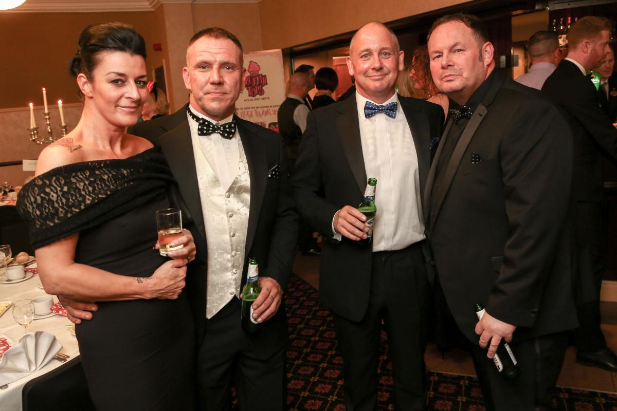 Fat Lads on Bikes Polka Dot and Black Tie Ball at Redworth Hall Hotel. Laura and Wayne Richard with Dean West and Martin Turner. Picture: TOM BANKS