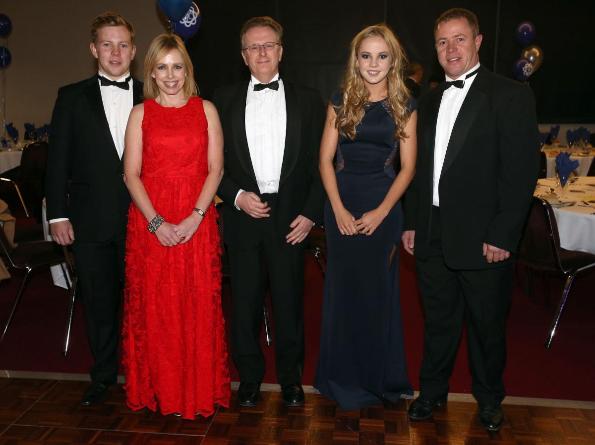 The Stockton Young Farmers' 85th Anniversary Do at The Northern Echo Arena in Darlington. Richard Hall, Jill Hall (president of Stockton Young Farmers), Chris Wells, Lizzie Hall and David Hall. Picture: CHRIS BOOTH