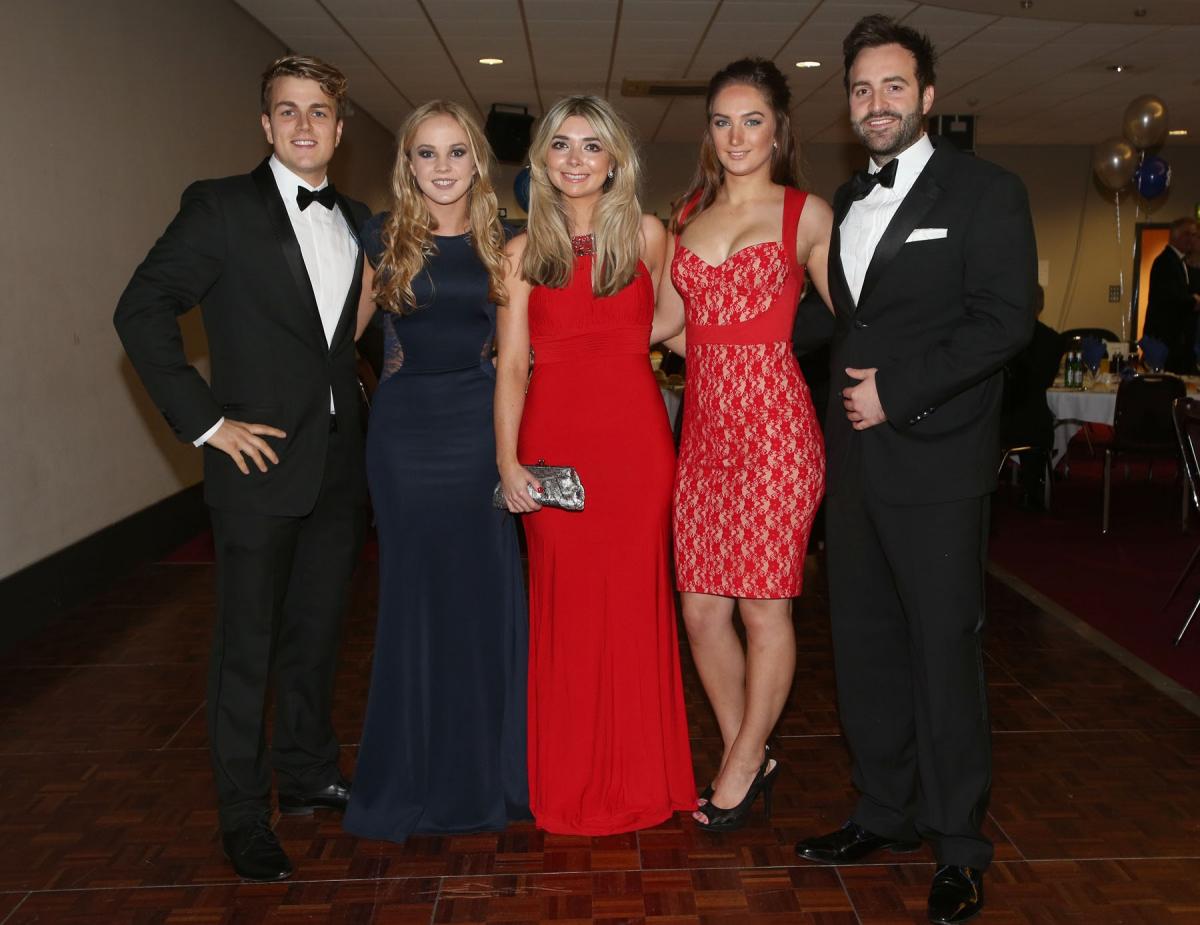The Stockton Young Farmers' 85th Anniversary Do at The Northern Echo Arena in Darlington. Josh Dixon, Lizzie Hall, Claire Harker, Elizabeth Sangster and Andrew Sharp. Picture: CHRIS BOOTH