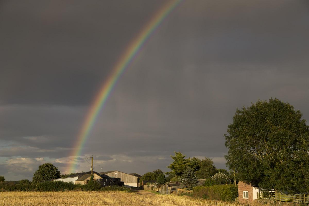 A colourful rainbow streaks into a grey and grumbling sky over Halfe Hill Farm at Skeeby near Richmond in this shot by Andrew Lovell, who lives in the village.