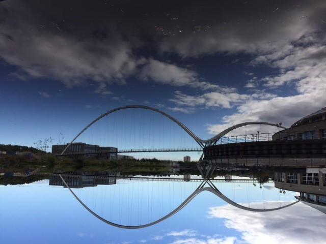 The spectacular Infinity Bridge at Stockton and the clouds above are reflected in the waters of the Tees in this remarkable and stunning shot by Val England of Carthorpe, near Bedale.