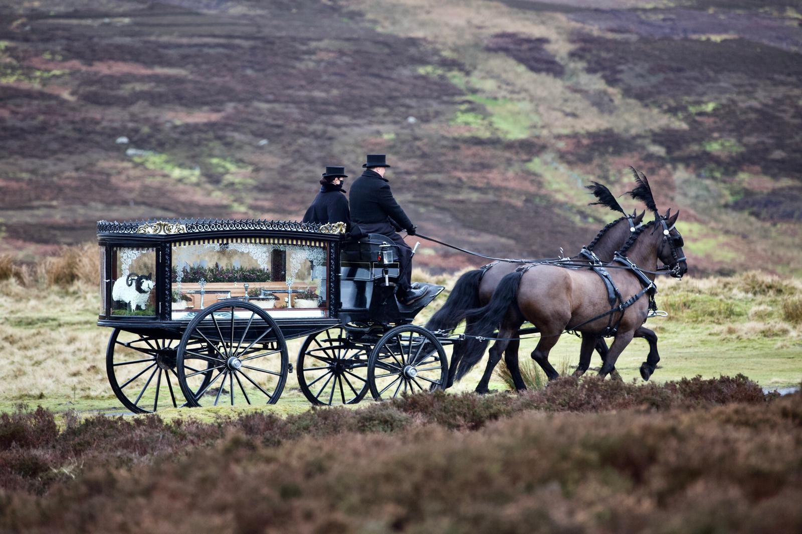 The horse drawn carriage travels across Snilesworth Moor carrying Alan Watson to his funeral Picture: SARAH CALDECOTT