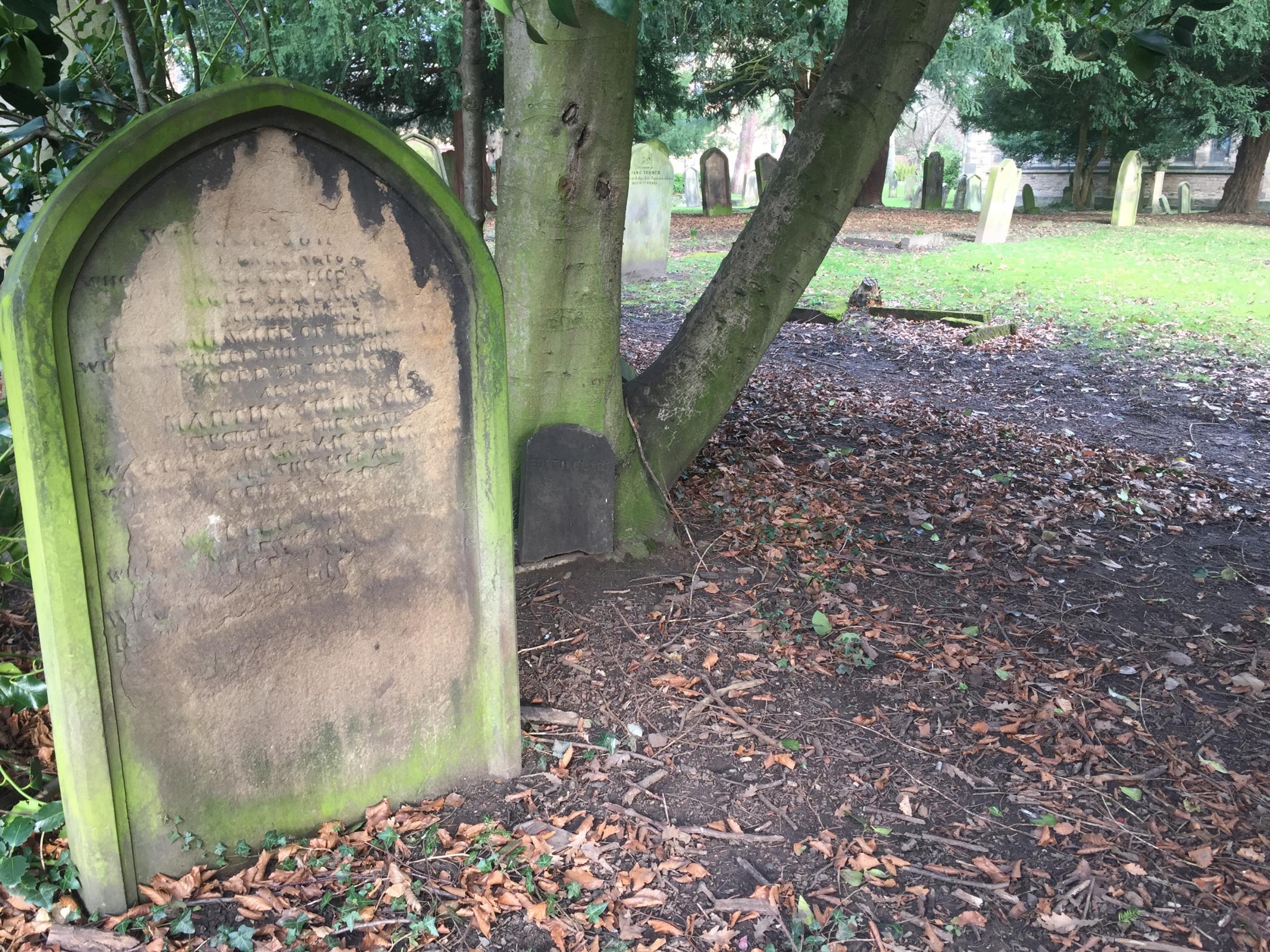 The headstone of Boris Johnsons great-great-great-great-grandparents, Walter and Hannah Johnson, in Holy Trinity churchyard, Darlington