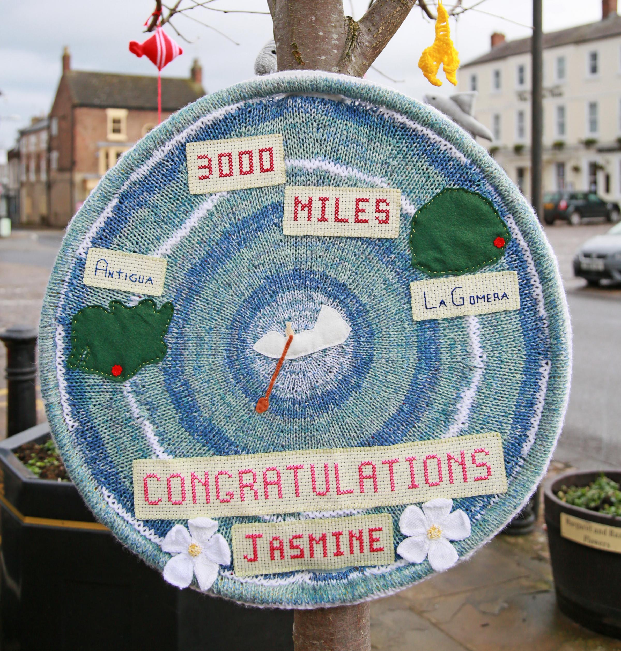 Thirsk Yarnbombers display for Jasmine Harrison, who has set a new world record of single handedly rowing across the Atlantic Picture: SARAH CALDECOTT