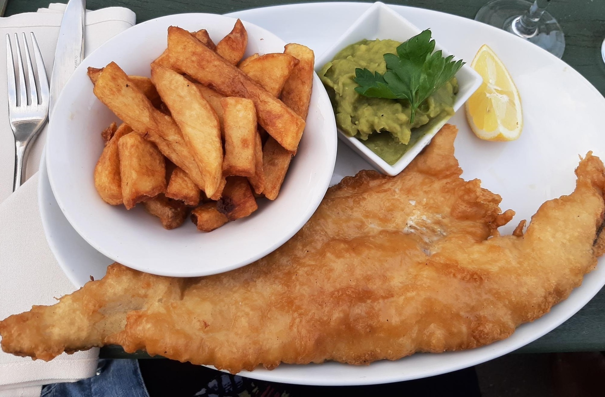 Haddock and chips at The Kings Arms, Sandhutton