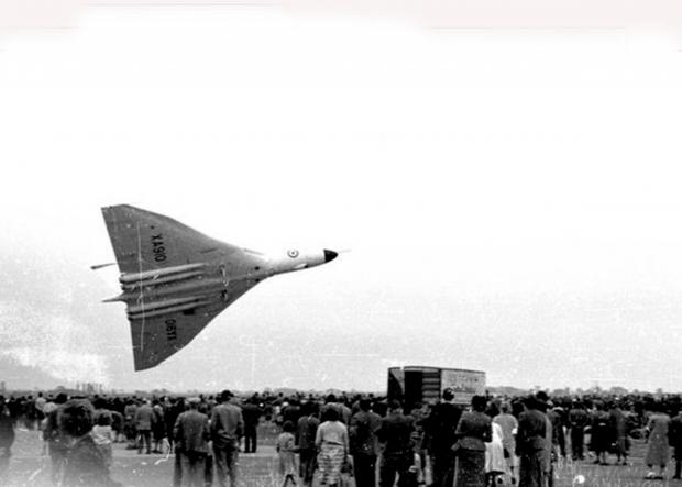Darlington and Stockton Times: A Vulcan amazes the crowd at Middleton St George with its display of agility during the At Home day on September 19, 1959. Picture courtesy of Geoff Hill