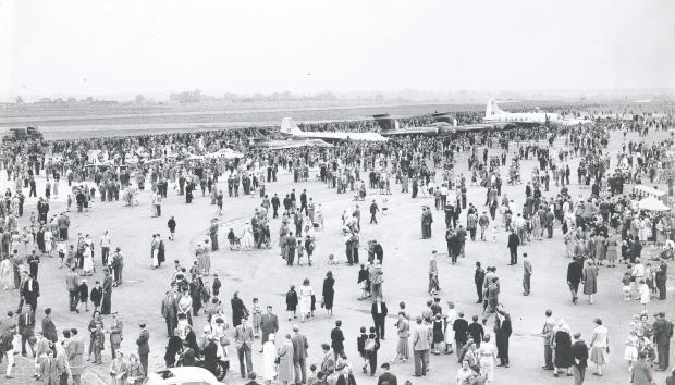 Darlington and Stockton Times: HUGE CROWD: Battle of Britain Day in September 1959 was marked by a well attended airshow at RAF Middleton St George