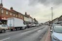 Traffic backed up on Northallerton High Street due to roadworks on Quaker Lane