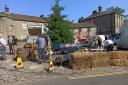 Christmas filming being set up for All Creatures, in Grassington, in June