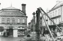 Northallerton town cross being re-erected in 1913. Picture courtesy of Colin Narramore