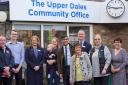 Rishi Sunak with members of the Upper Dales Community Partnership outside the Hawes Community Office