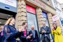 From left, Darlington Building Society distribution director, Louise Thorpe, Treasury minister Gareth Davies, market trader Robin Blair, building society chief executive Andrew Craddock, and non-executive director Kate McIntyre