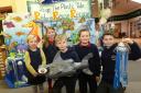 ART: South Otterington Primary School pupils Ottilie Mayhew Craddock, Beth Eynon, Luke Lishman, Tom Eynon and William Rhodes with the Stop the Plastic Tide artwork Picture: RICHARD DOUGHTY