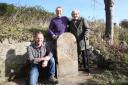 Stonemason, David France, Peter Fall and Dorothy Jane Dale with the newly repaired Murder Stone near Patrick Brompton.  Picture: Richard Doughty Photography