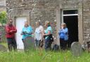 Jennie White (second from left) chatting with some members of Yoredale Natural History Society outside Bainbridge Meeting House
